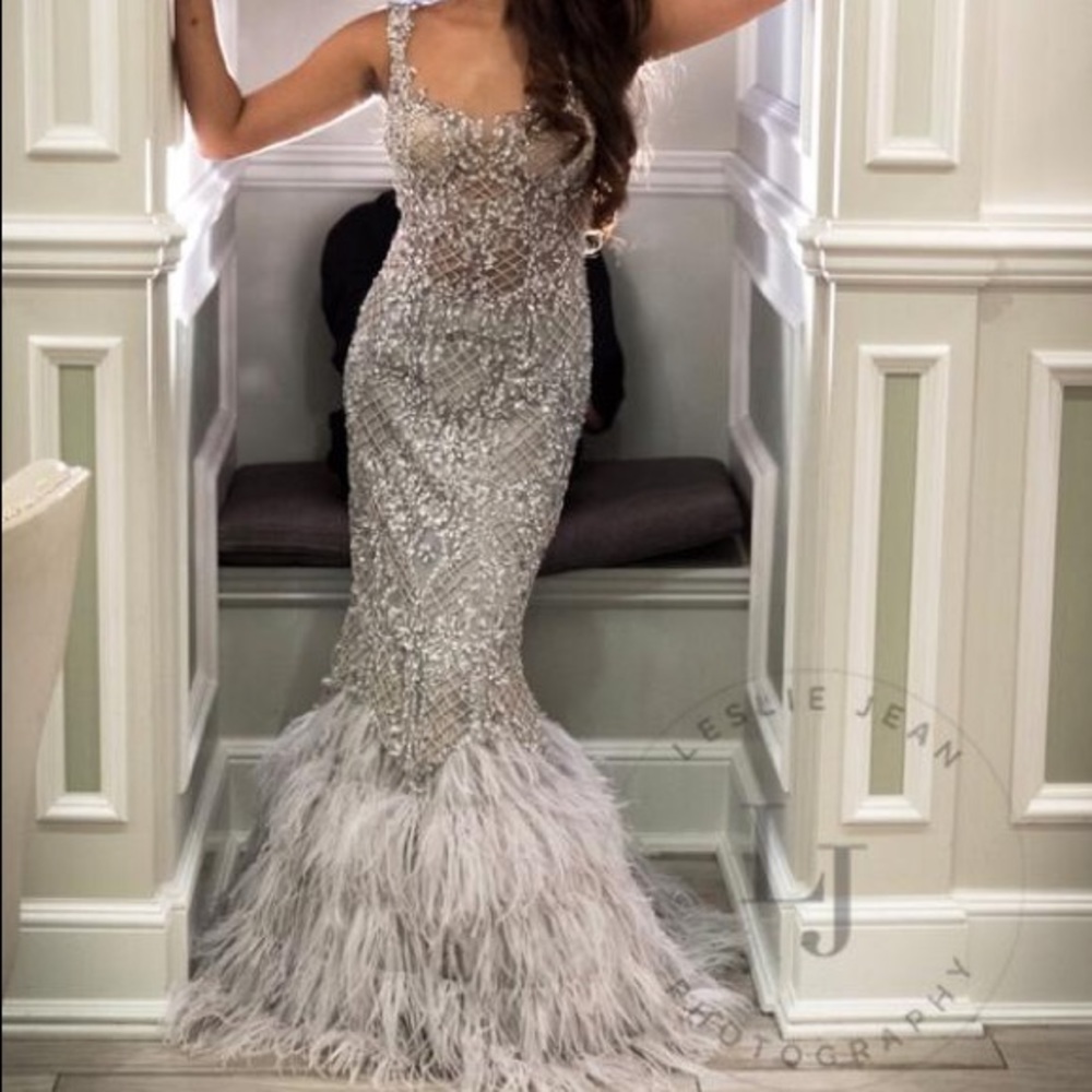 Terani Couture Gleaming Nude Illusion Trumpet Gown
